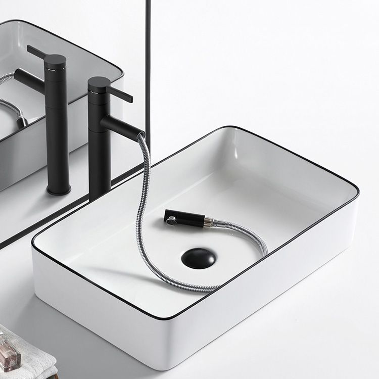 Modern Bathroom Sink Porcelain Pop-Up Drain Rectangular Vessel Sink