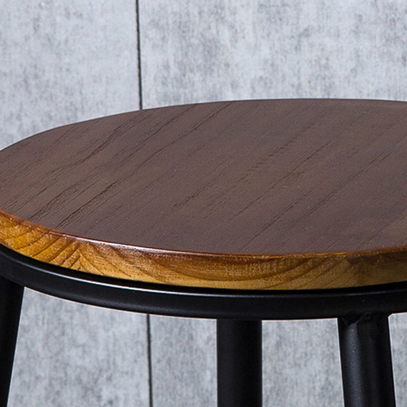 Contemporary Solid Wood Dining Stools Armless Bar Stools with Metal Base