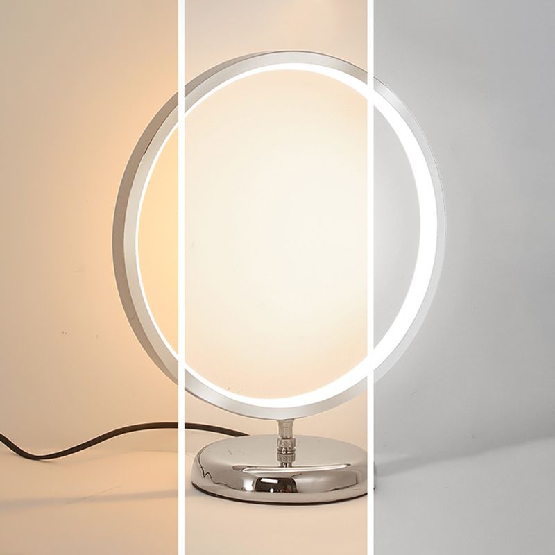 Chrome Ring Shaped Night Stand Lamp Simple Style Metal LED Table Light
