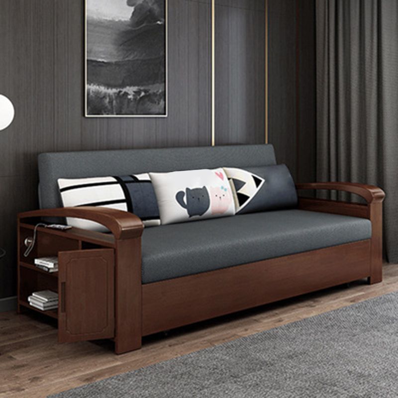 Grey Contemporary Linen Square Arm Sofa Bed Standard Sofa for Living Room