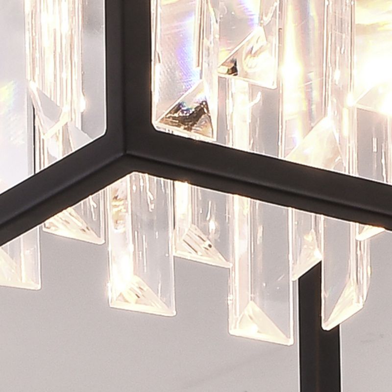 Black Square Suspension Lighting Modernism Three Sided Crystal Rod 2 Heads Corridor Pendant Chandelier