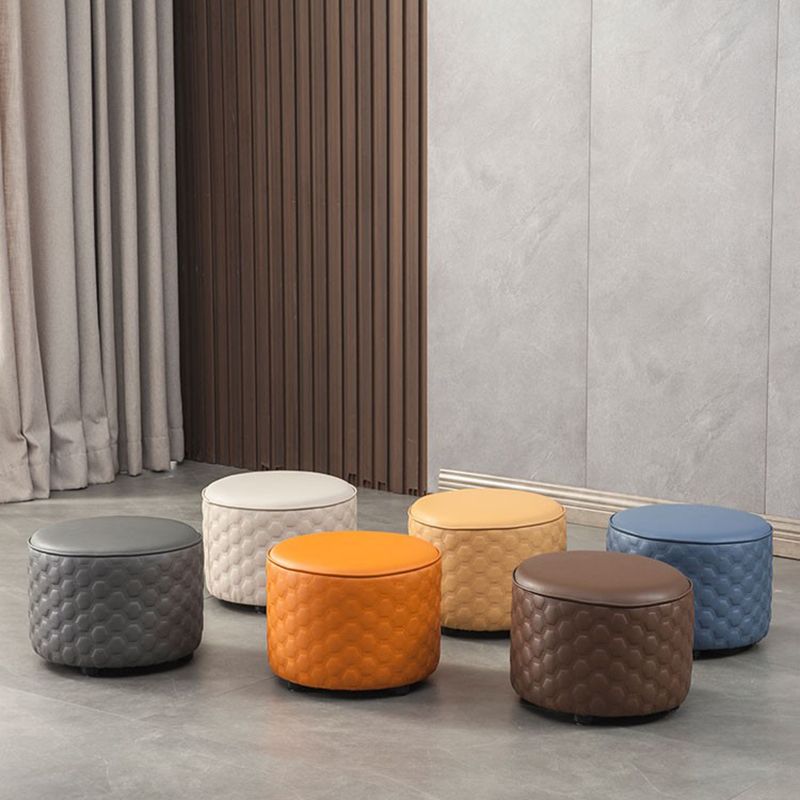 Stylish PU Ottoman Solid Color Water Resistant Round Footstool Ottoman
