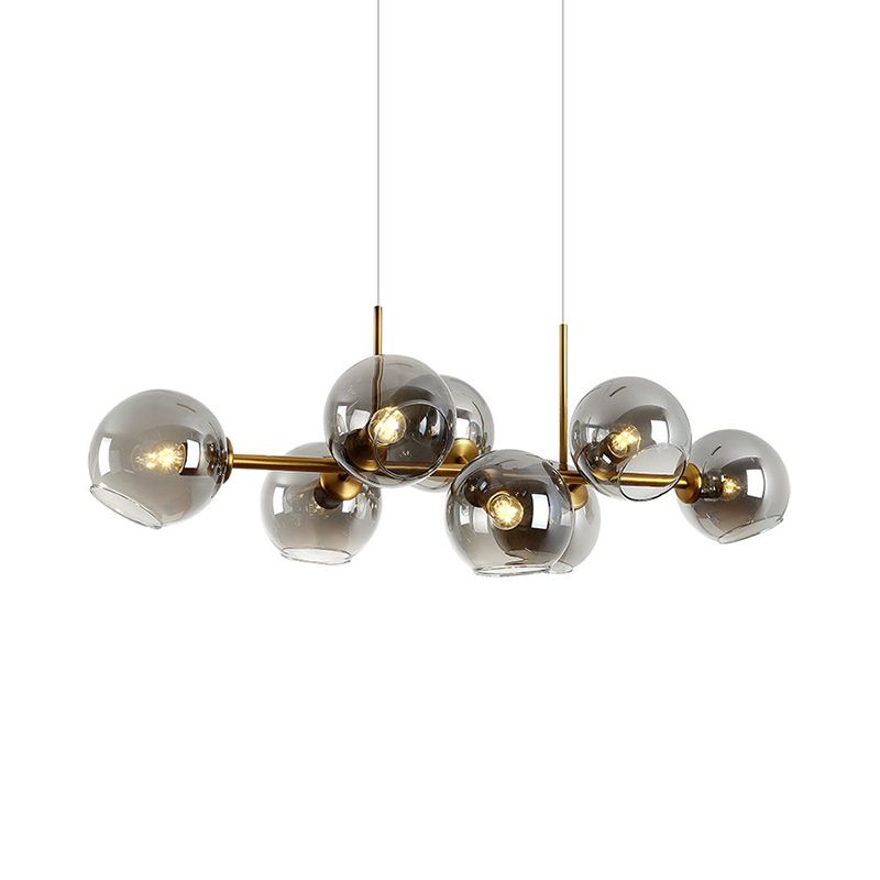 8 lampen Ball Island Lamp Hedendaags Clear/Smoke Glass Ophangende verlichtingsarmatuur in zwart/goud voor eetkamer
