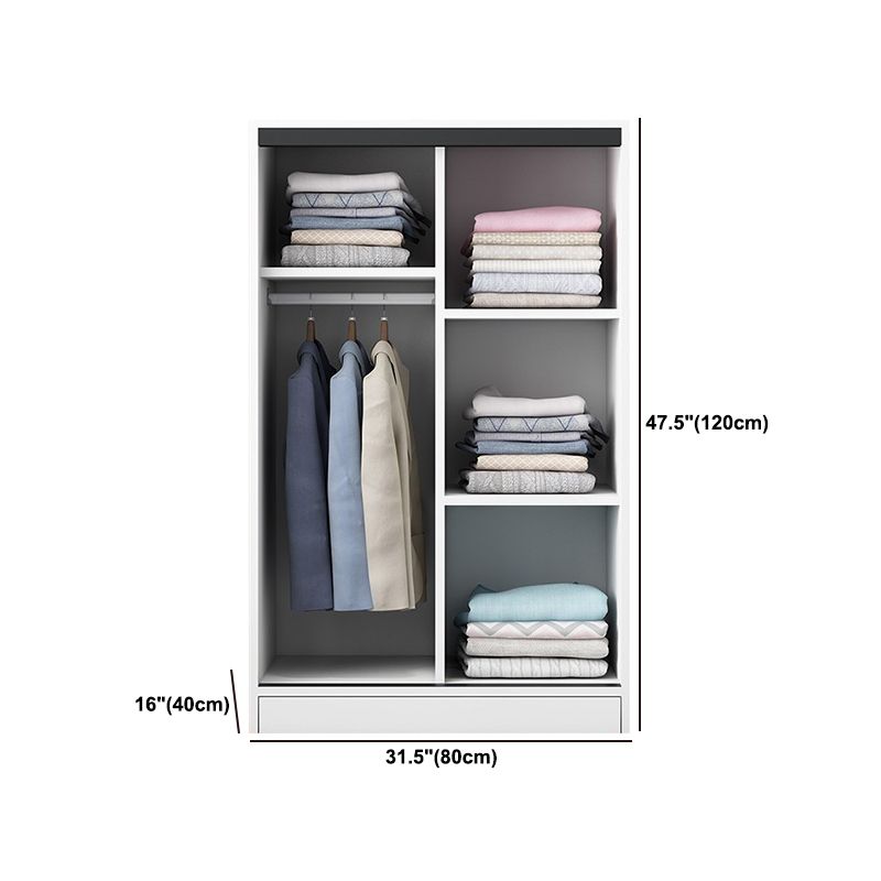 Contemporary Style Wooden Wardrobe White Colour Cloth Rod Included Wardrobe Closet