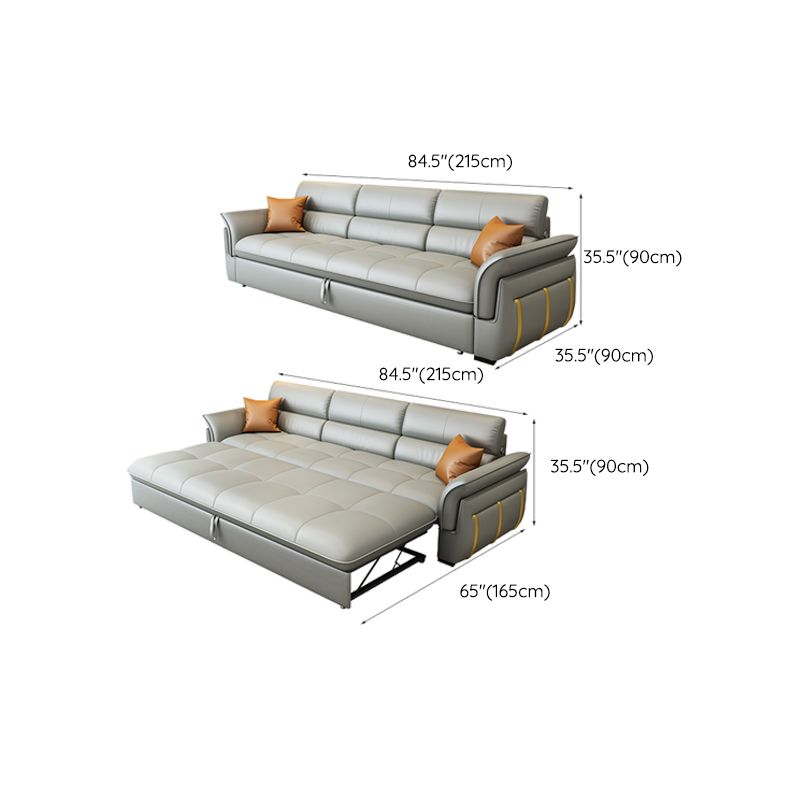 Glam Leather Convertible Sofas Flared Arms Folding Sleeper Sofa