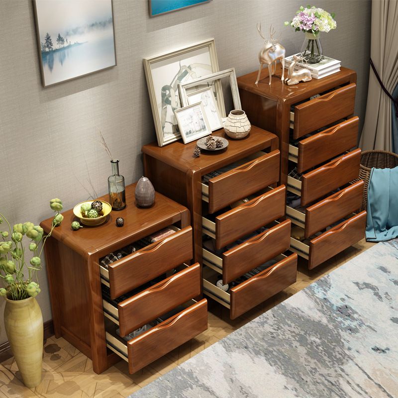 Mid-Century Modern Accent Chest with Drawers in Brown Rubberwood