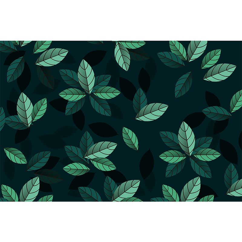 Leaf Plant Illustration Mural Wallpaper Stain-Resistant Wall Covering for Reading Room