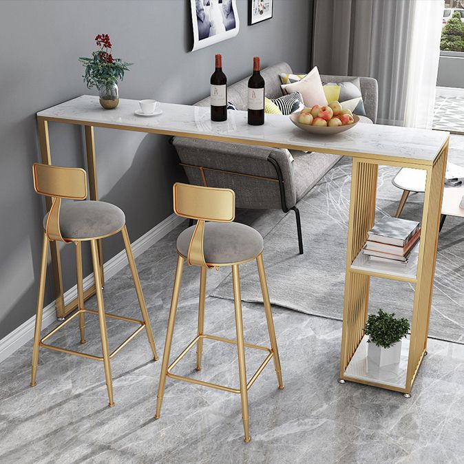 1/3 Pieces Modern Iron Bar Table Set Rectangle White Faux Marble Top Bistro Set with Shelf