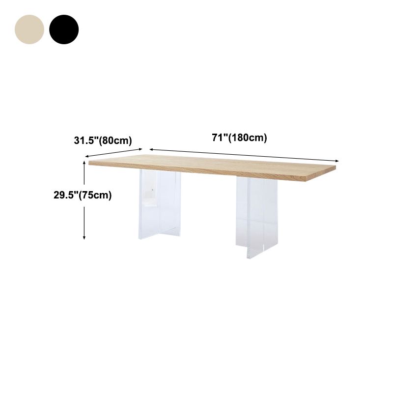 Wood Top Dining Table Modern Table with Double Acrylic Legs for Living Room