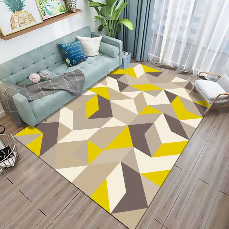 Multicolor Living Room Rug Modern 3D Print Geometric Rug Polyester Stain Resistant Anti-Slip Backing Pet Friendly Rug