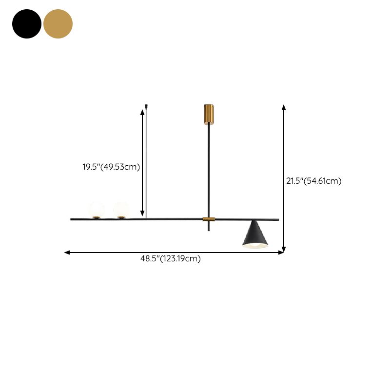 Multi - Light Kitchen Island Fixture Modern Iron and Glass Ceiling Pendant in Black / Gold