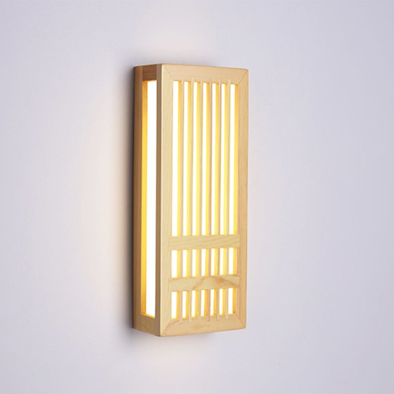Japanese Style Wood Wall Light Cuboid LED Wall Sconce in Yellow for Bedroom