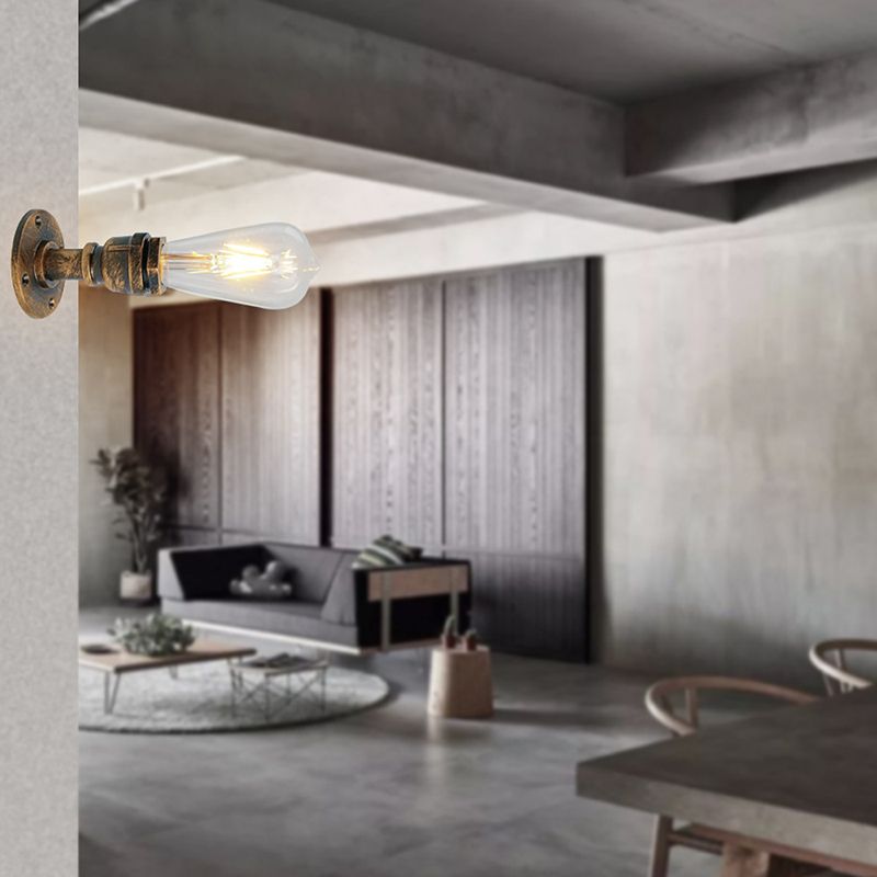 Industrial Metal Wall Sconce Pipe Shape Wall Light for Bedroom in Rust