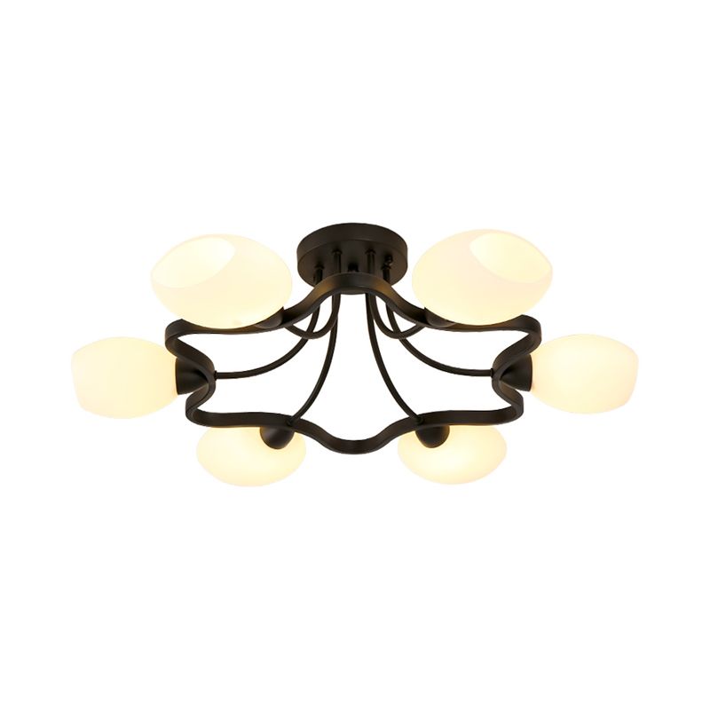 Lustre semi-encastré à 4/6 lumières en forme de fleur, rustique, boule d'opale noire, montage au plafond en verre