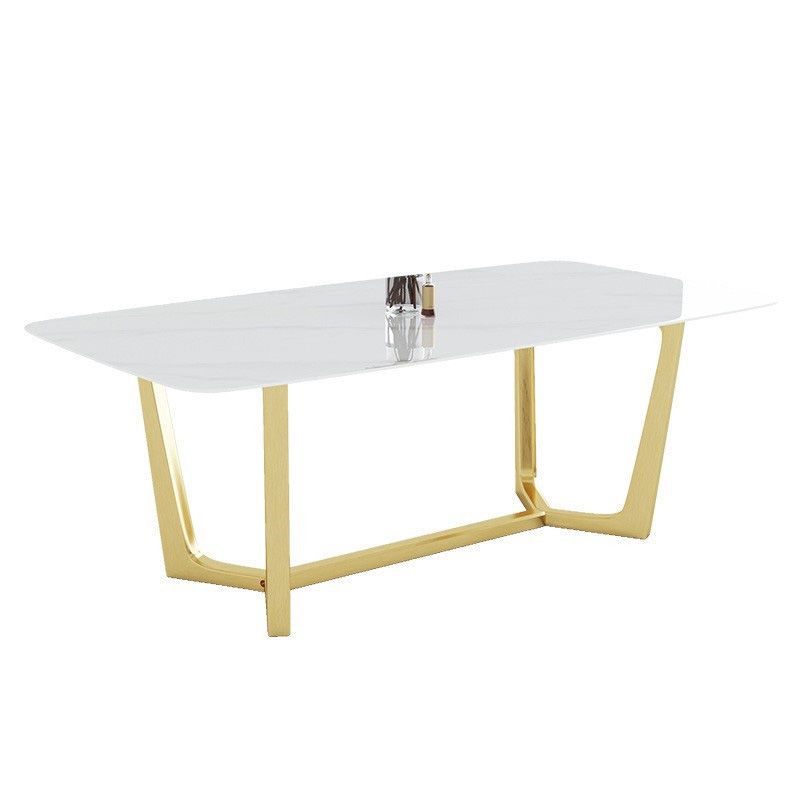 Glam Dinette Table Stone Rectangle Dining Room Table in White