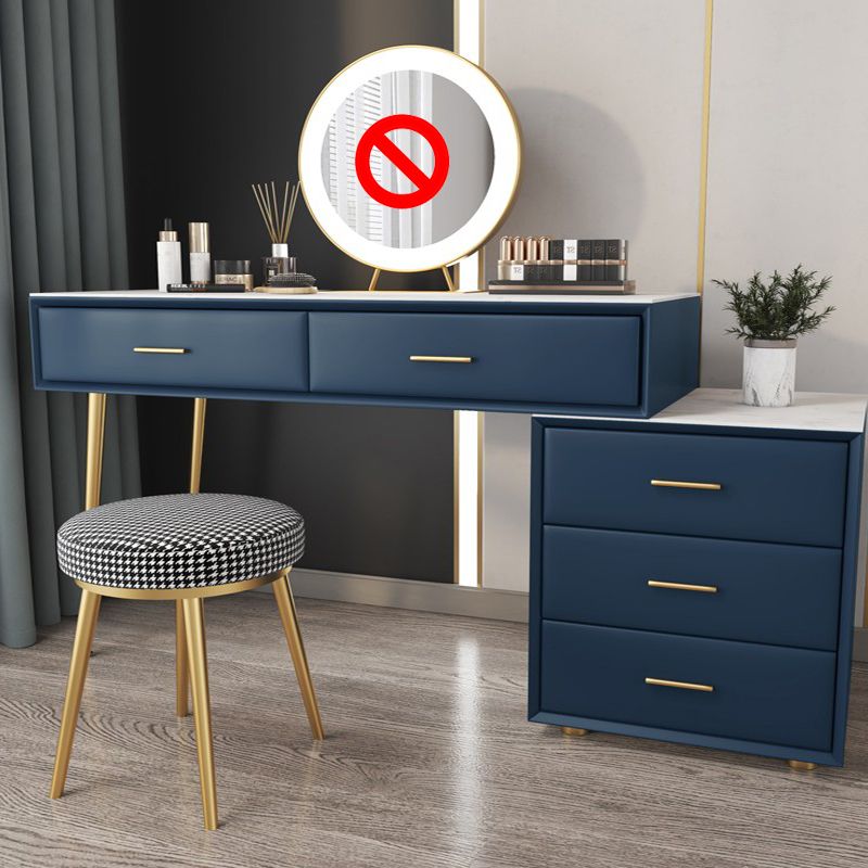 Genuine Leather Vanity Set 5 Storage Drawers Dressing Table with Padded Stool
