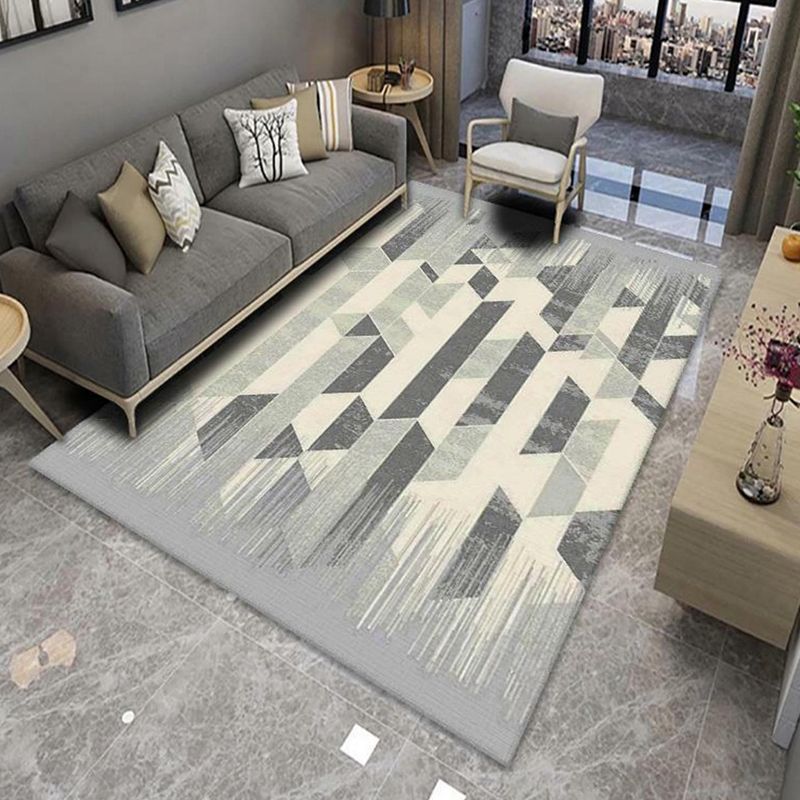 Modern Area Rug Geometric Pattern Indoor Rug Polyester Non-Slip Backing Carpet for Living Room
