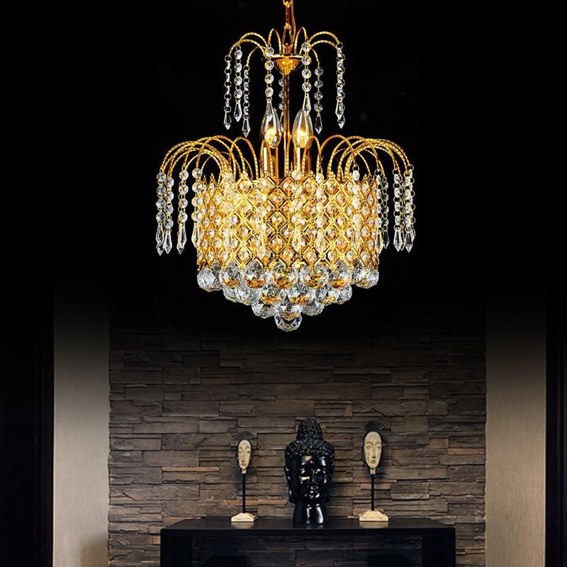 Luz de techo colgante en cascada Bola de cristal facetada contemporánea 5 luces de lámpara de oro, 16 "/19.5" de ancho
