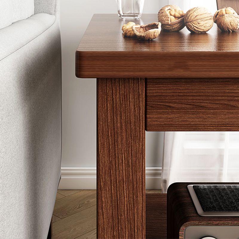 Contemporary Side Table Double Tier Wood Accent Side Table with Shelf