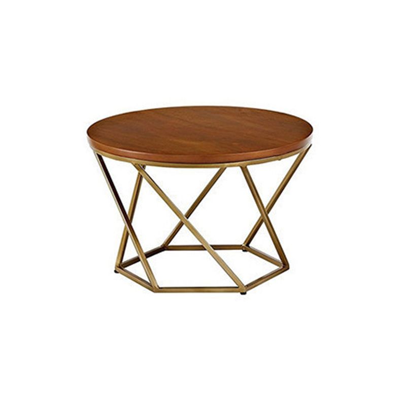 Modern Round Wood Frame Coffee Table Brown Finish Cocktail Table