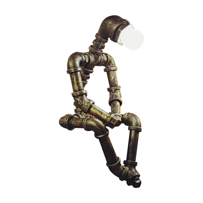 Antique robot in bronzo seduta illuminazione da tavolo in stile industriale 1 luce da letto leggera leggera con tubo