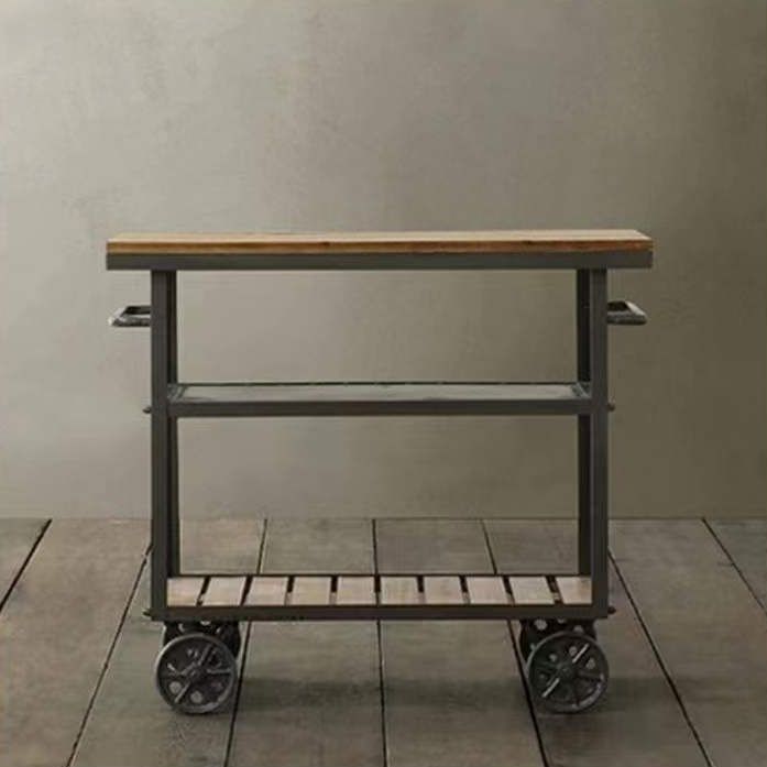 33.46" High Rolling Industrial Kitchen Trolley Wooden Kitchen Trolley for Restaurant