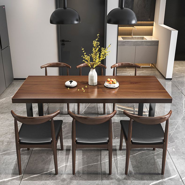 Industrial Rectangle Dining Table Solid Wood Top Dining Table with Double Pedestal Base