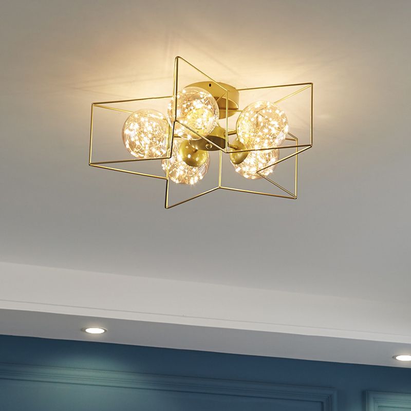 Amber Glass Ball Semi Mount Lighting Nordic Lrass Finis