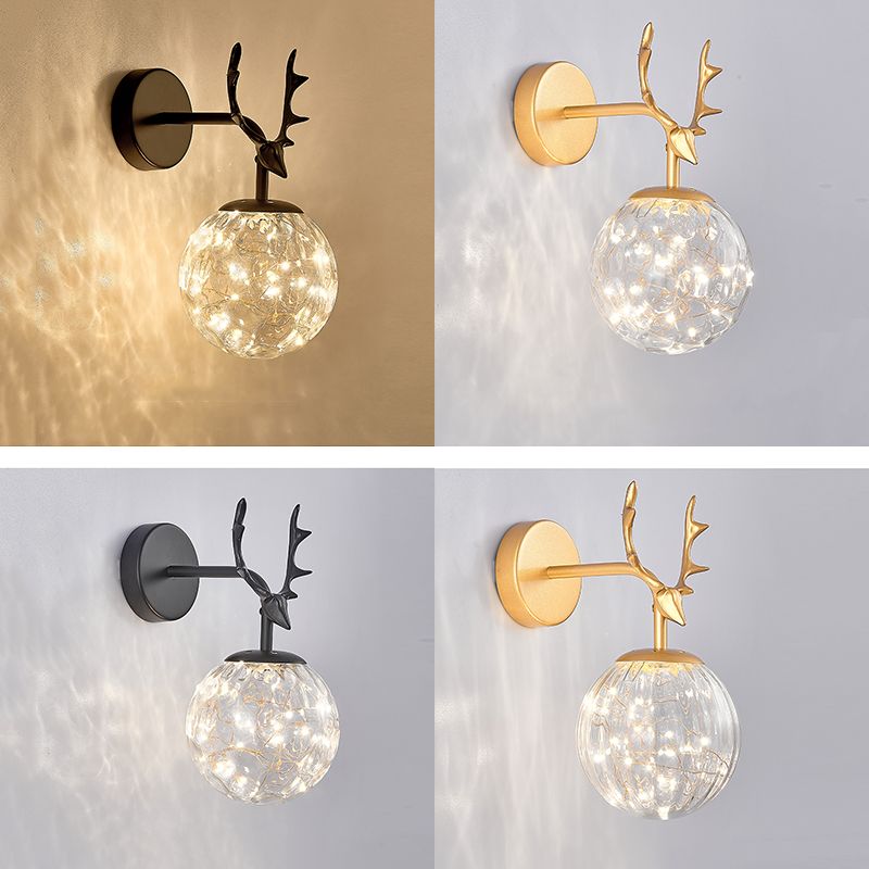 Modern Minimalist Style Spherical Wall Mounted Light Fixture Glass Wall Sconce Lighting with Antlers