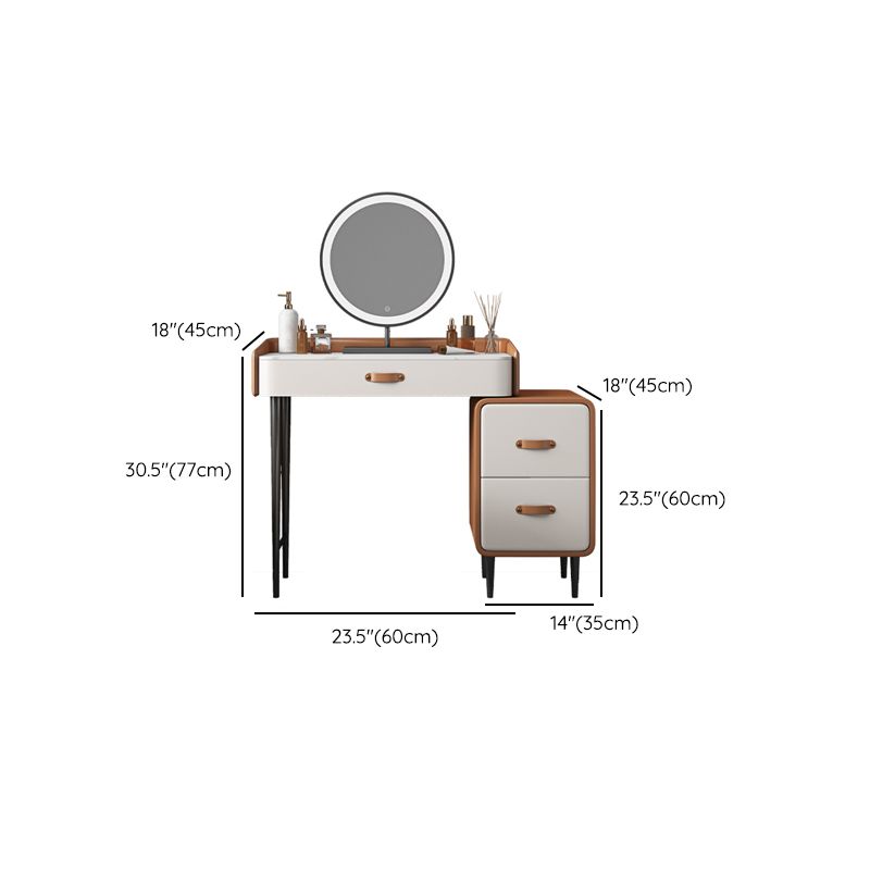Stone Top Make-up Vanity Orange Solid Wood Vanity Dressing Table Set with Drawers