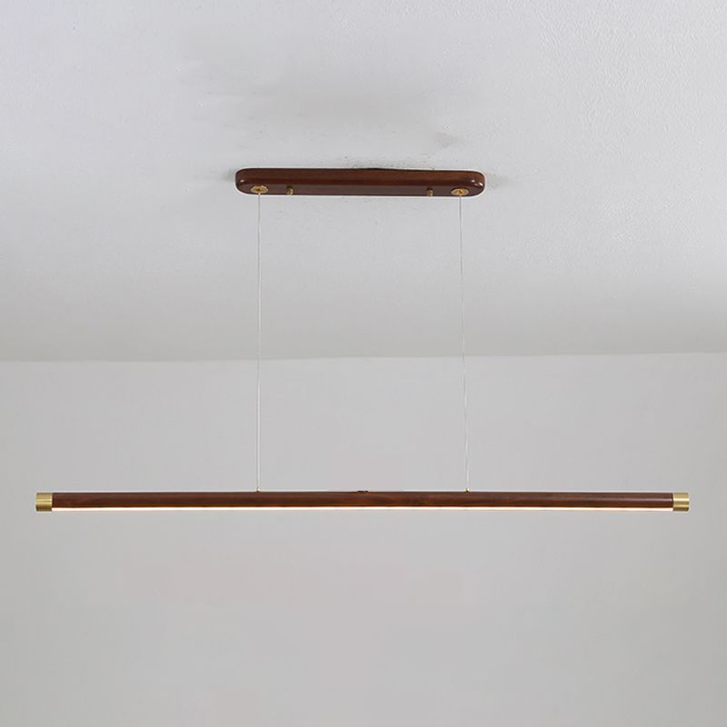 Modern Wood Chandelier Lamp 1-Light Linear LED Island Pendant for Study Room
