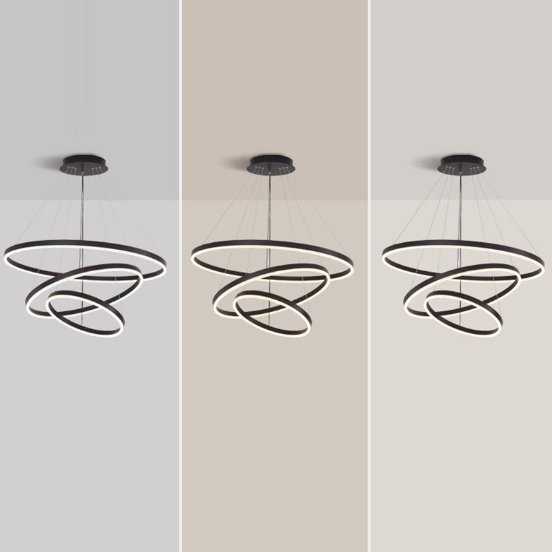 New Modern Black Tiered Chandelier Light Fixtures Aluminum LED Hanging Lamp for Living Room