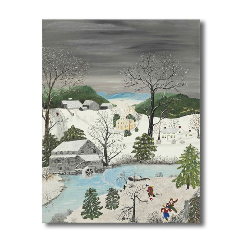 Kinder im Schnee malen weißes Vintage-Wandkunst-Dekor für Schlafzimmer (mehrere Größenoptionen)
