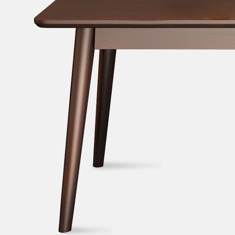 Solid Wood Top Dining Table Modern Rectangle Table with 4 Legs in Brown