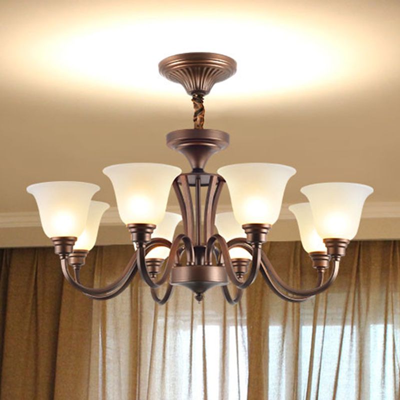 Bell Frosted Glass Chandelier Light Retro Style Living Room Pendant Light Fixture