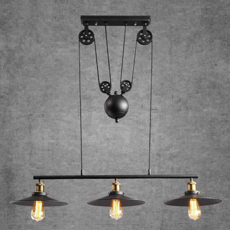 Wrought Iron Black Island Pendant Light in Industrial Classic Style 3-Light Adjustable Pendant Light for Dining Room
