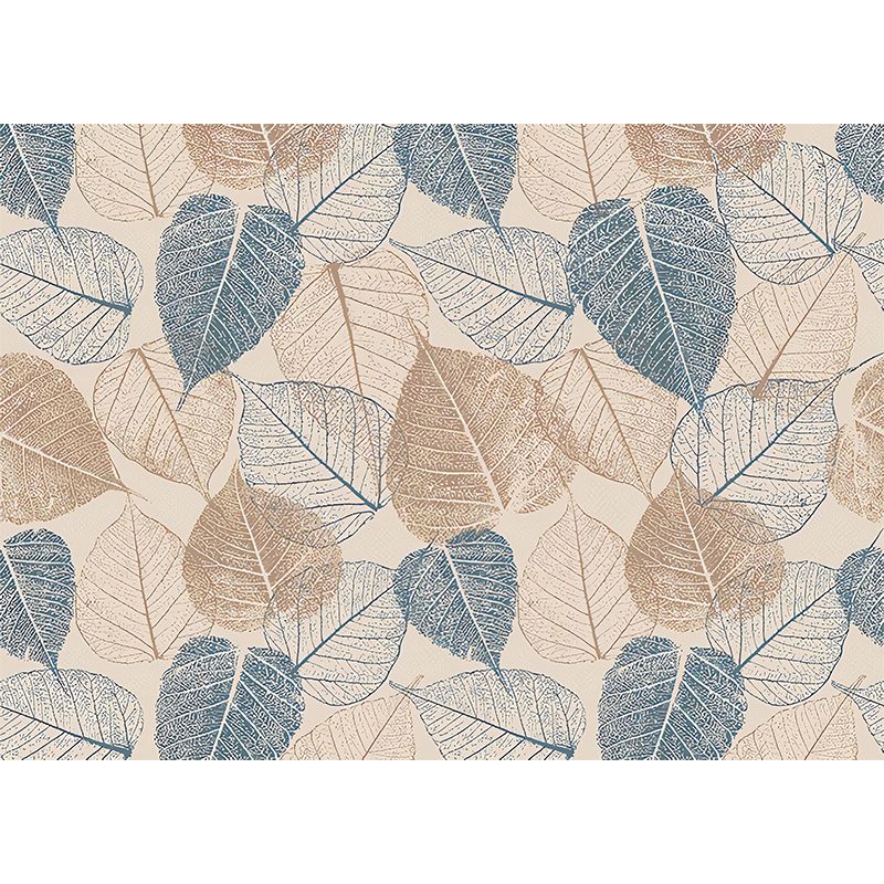 American Blue and Brown Mural with Autumn Leaf Design for Living Room and Gallery, Non-Woven Material