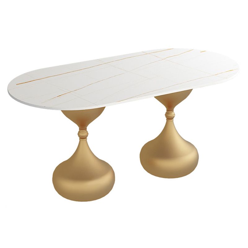 Oval Sintered Stone Table for Restaurant Modern Dining Table with Double Pedestal Base