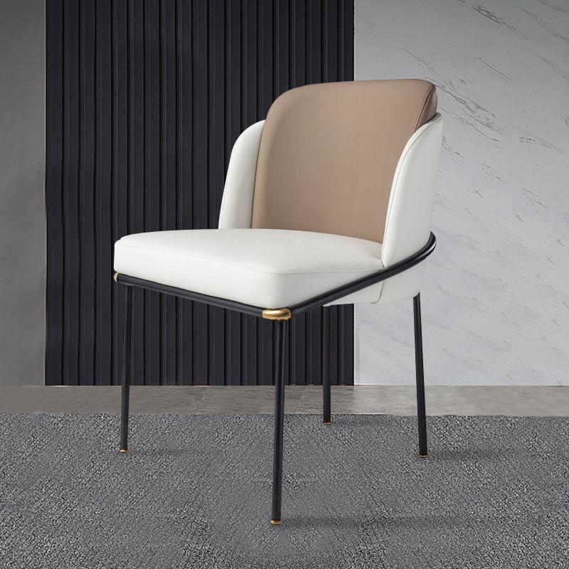 Fixed Back White Lounge Chair Armless Office Chair with Black Legs