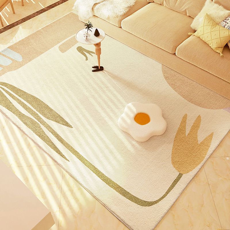 Beige Modern Carpet Polyester Plant Carpet Stain Resistant Carpet for Living Room