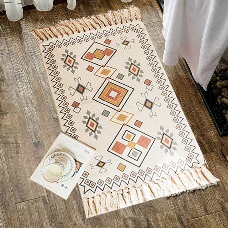Uniek geometrisch tapijt multicolor eclectisch tapijt katoenen huisdiervriendelijk tapijt met kwastje voor grote kamer
