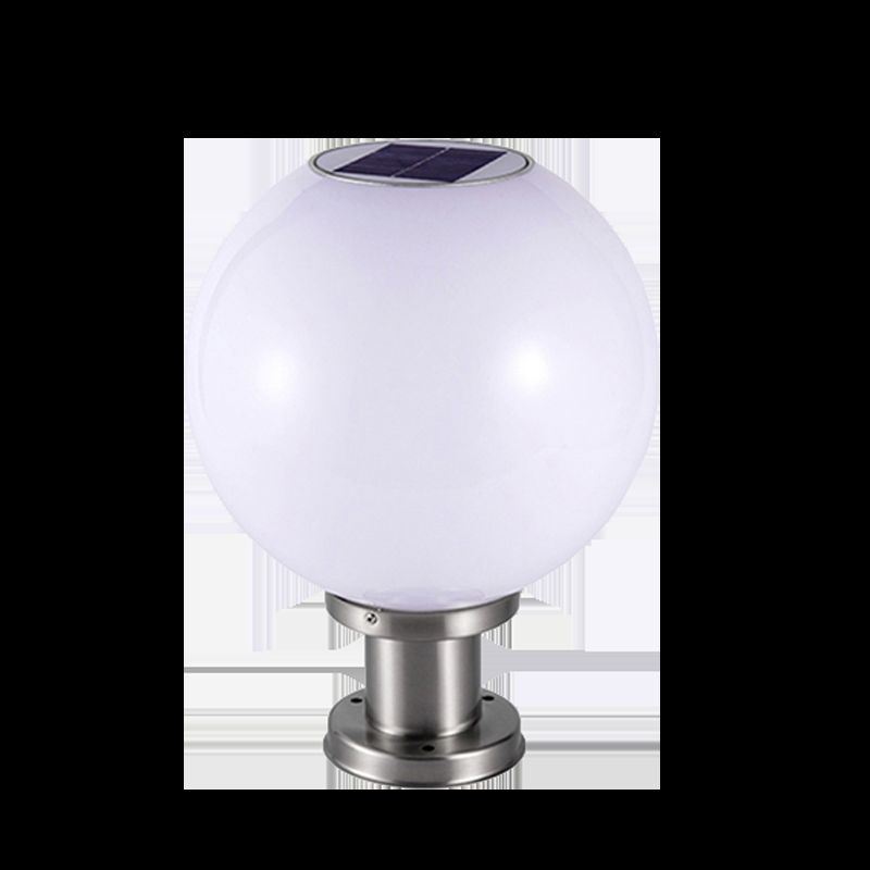 Globe Solar Pillar Lamp Contemporary Metal Outdoor Waterproof Light