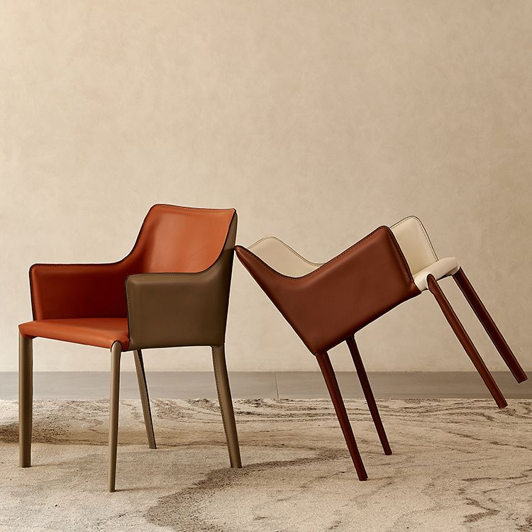 Upholstered Arm Chair Indoor Modern Faux Leather Dining Arm Chair with Metal Frame