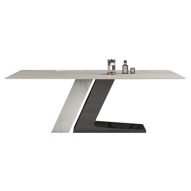 Modern Sintered Stone Dining Table Set with Rectangle Table and Metal Base Formal Dining Set