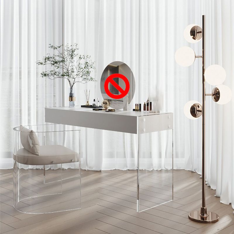 Mirrored Wood Makeup Dressing Table Modern Style Stool Set in White