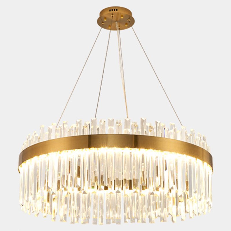 LED Parlor Pendant Lighting Fixture Contemporary Gold Suspension Lamp with Circle Crystal Shade