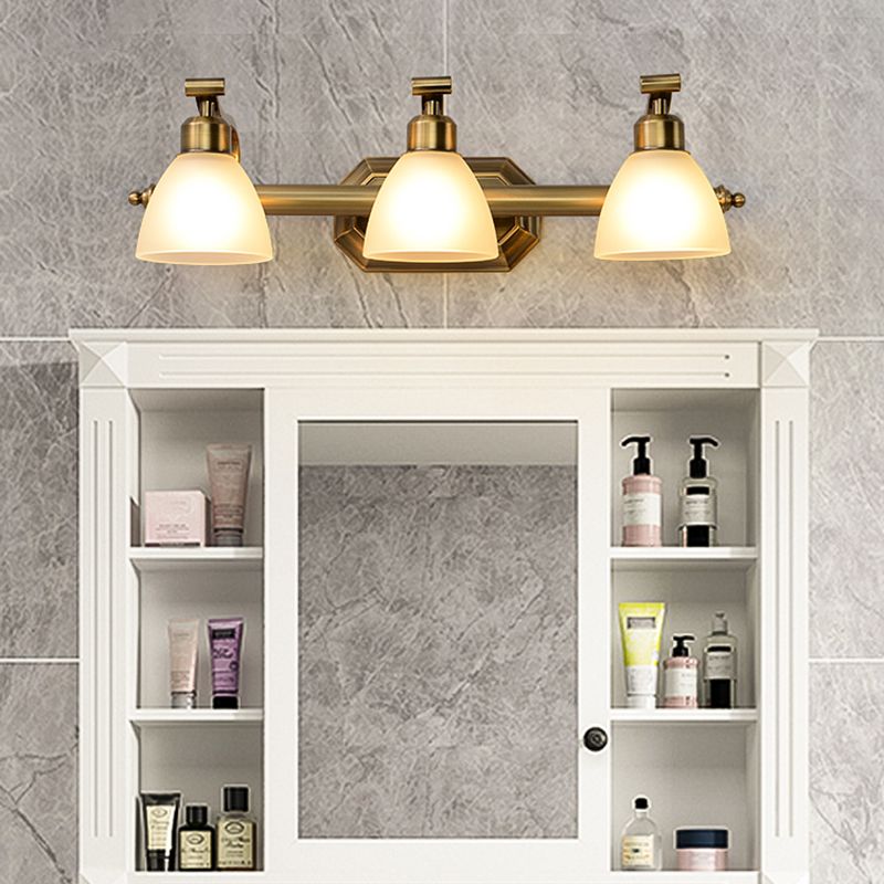 American LED Bath Vanity Lighting Brass Bathroom Lighting for Makeup in Frosted Glass Shade