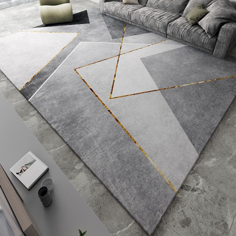 Modern Grey Area Carpet Geometric Pattern Polyester Area Rug Stain Resistant Rug for Living Room