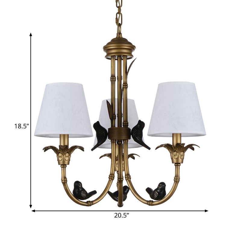 3/6/8 Lights Suspension Pendant Rustic Cone Fabric Hanging Chandelier in White for Living Room