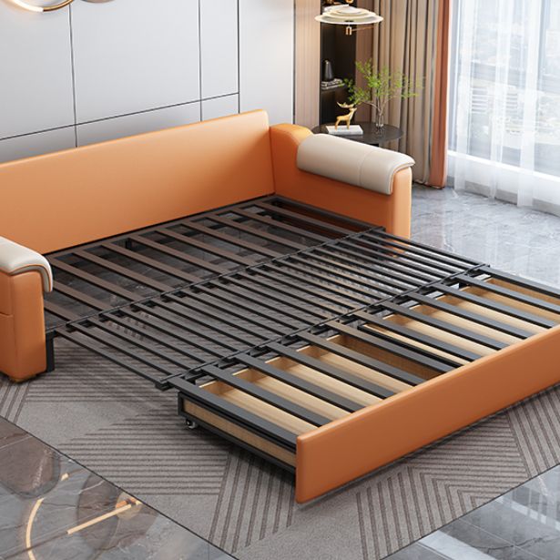 Contemporary Sofa Futon White with Storage Pillow Back Pillow Top Arms Sofa Bed